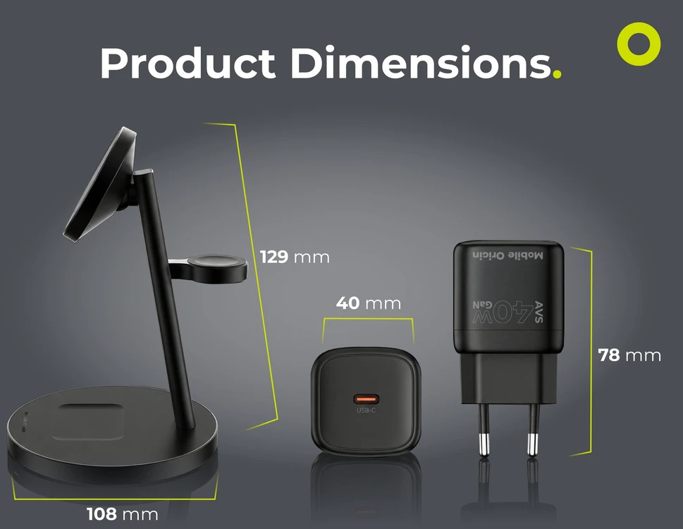 Mobile Origin Qi2 25W PowerStand Pro 3in1 su 40-60W AVS GaN įkrovikliu PW40 juodas