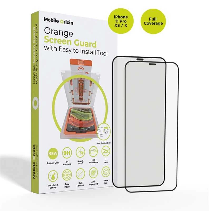 „Mobile Origin“ ekrano apsaugos iPhone 11 Pro / XS / X su lengvai aplikuojamais lipdukais, 2 vnt. pakuotėje.