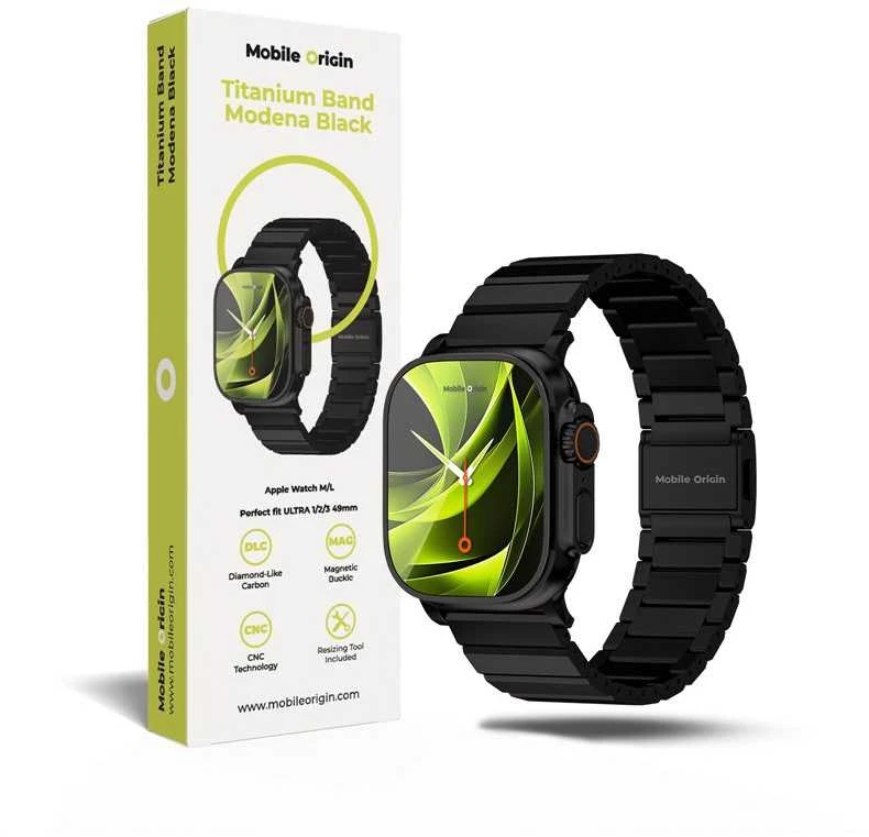 „Mobile Origin“ titano dirželis „Modena“, juodas - „Apple Watch Ultra 49mm“