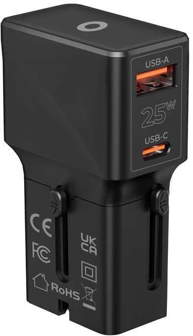 Mobile Origin Travel adapter 25W, EU/US/UK/AU, juodas