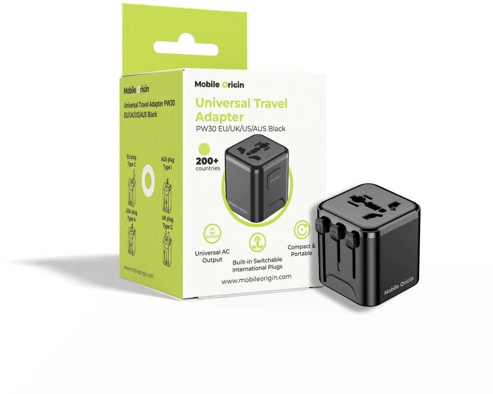 Mobile Origin Universalus kelioninis adapteris PW30 EU/UK/US/AUS juodas