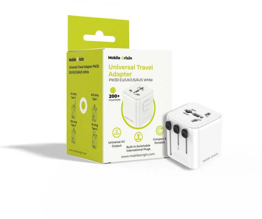 Mobile Origin Universalus kelioninis adapteris PW30 EU/UK/US/AUS, baltas