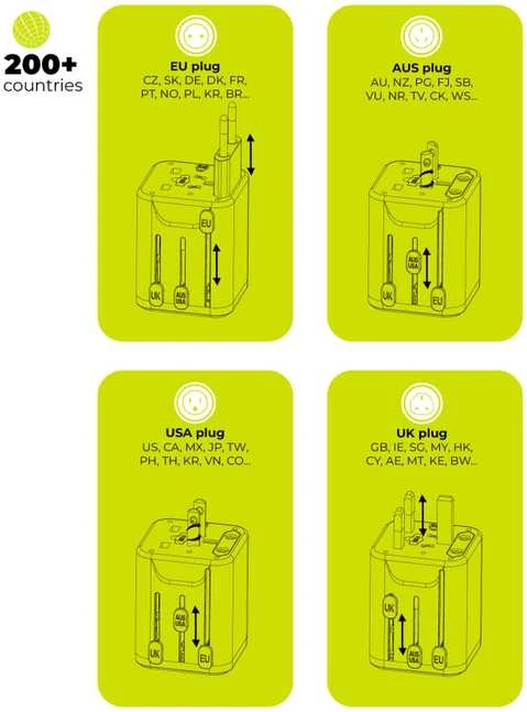 Mobile Origin Universalus kelioninis adapteris PW30 EU/UK/US/AUS juodas