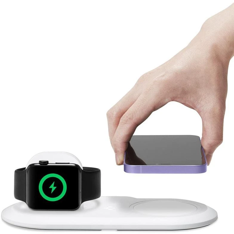 Laikiklis-stovas SPIGEN MAG FIT DUO MagSafe/Watch baltas