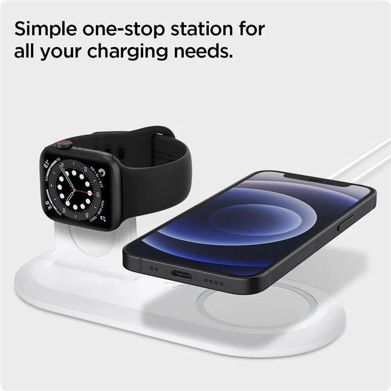 Laikiklis-stovas SPIGEN MAG FIT DUO MagSafe/Watch baltas