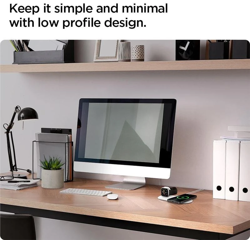 Laikiklis-stovas SPIGEN MAG FIT DUO MagSafe/Watch baltas