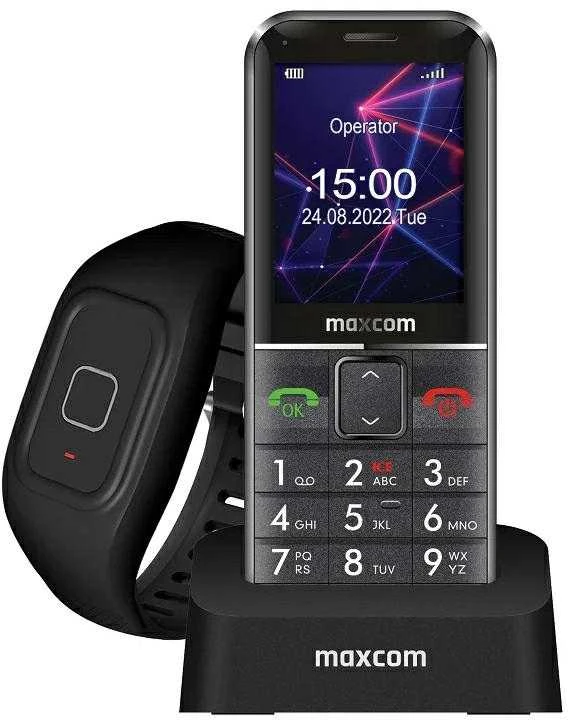 „Maxcom Comfort MM735“ su įkrovimo stotele + SOS apyranke juodos spalvos