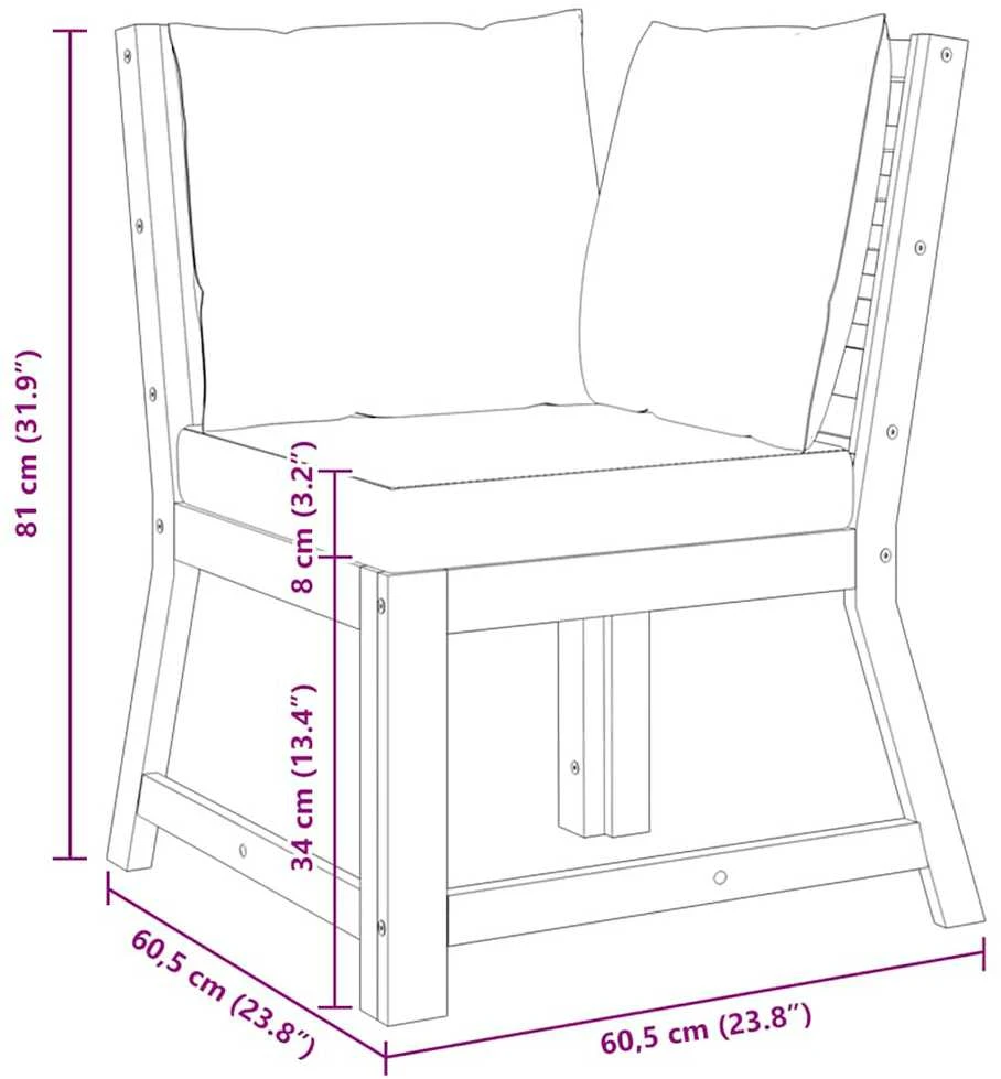 Modulinė kampinė sofa su kreminėmis pagalvėmis, akacija
