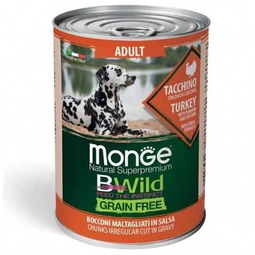 Monge Bwild adult konservuotas pašaras su kalakutiena, moliūgais ir cukinijomis 400g