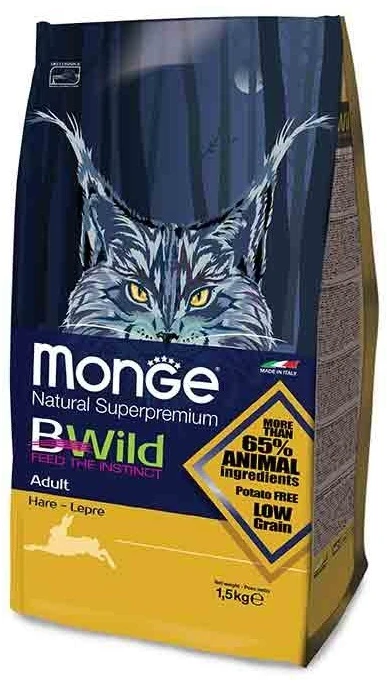 Monge BWild Cat Adult visavertis pašaras katėms su kiškio mėsa 1.5kg