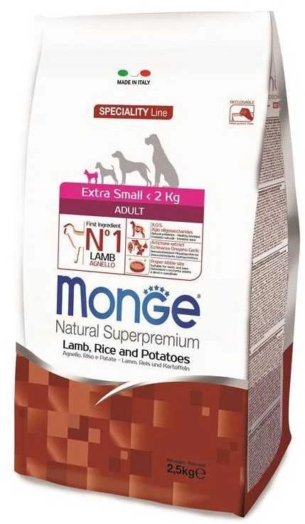 Monge extra small adult sausas pašaras (su ėriena ir ryžiais) 2,5kg