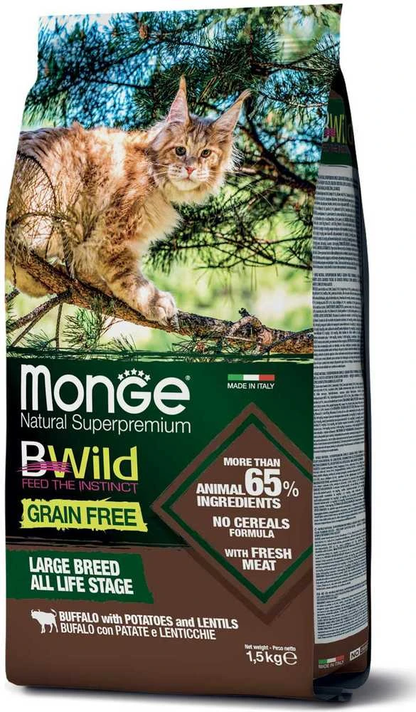 Monge BWild Large Breed maistas katėms su buivoliena, 1.5kg