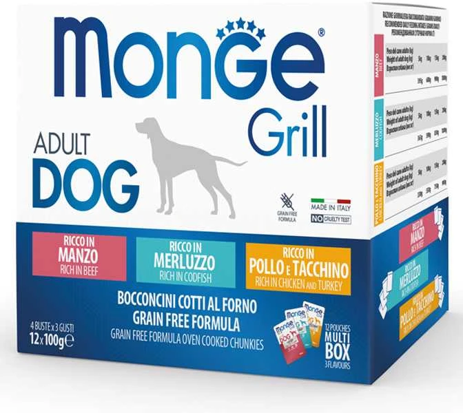 Monge Grilis Mix konservų rinkinys šunims su jautiena, menke ir vištiena, 12x100 g