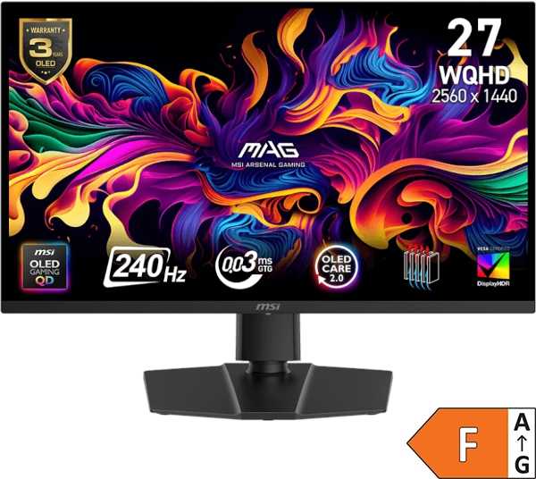 Monitorius MSI MAG 273QP QD‑OLED X24 / 27″ / WQHD / 240Hz / 0.03ms (GtG) / juodas – adjustable stand