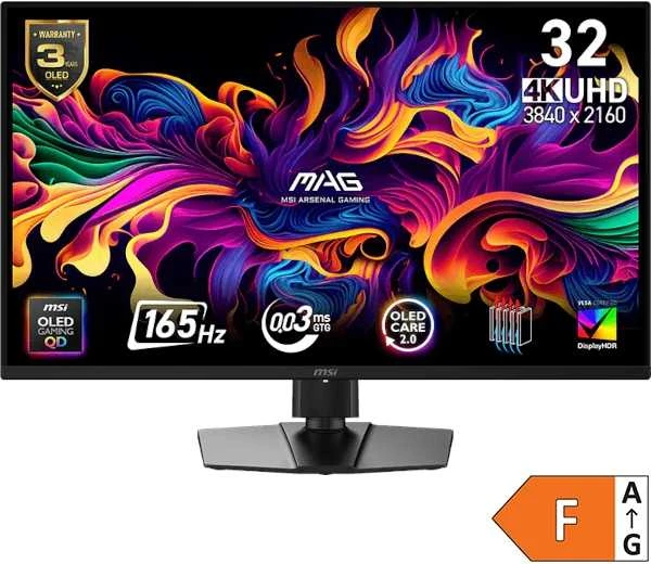 Monitorius MSI MAG 322UP QD-OLED E16 31,5 / 4K UHD / 165Hz / 0,03ms (GTG) juodos spalvos – adjustable stand – PD 15W