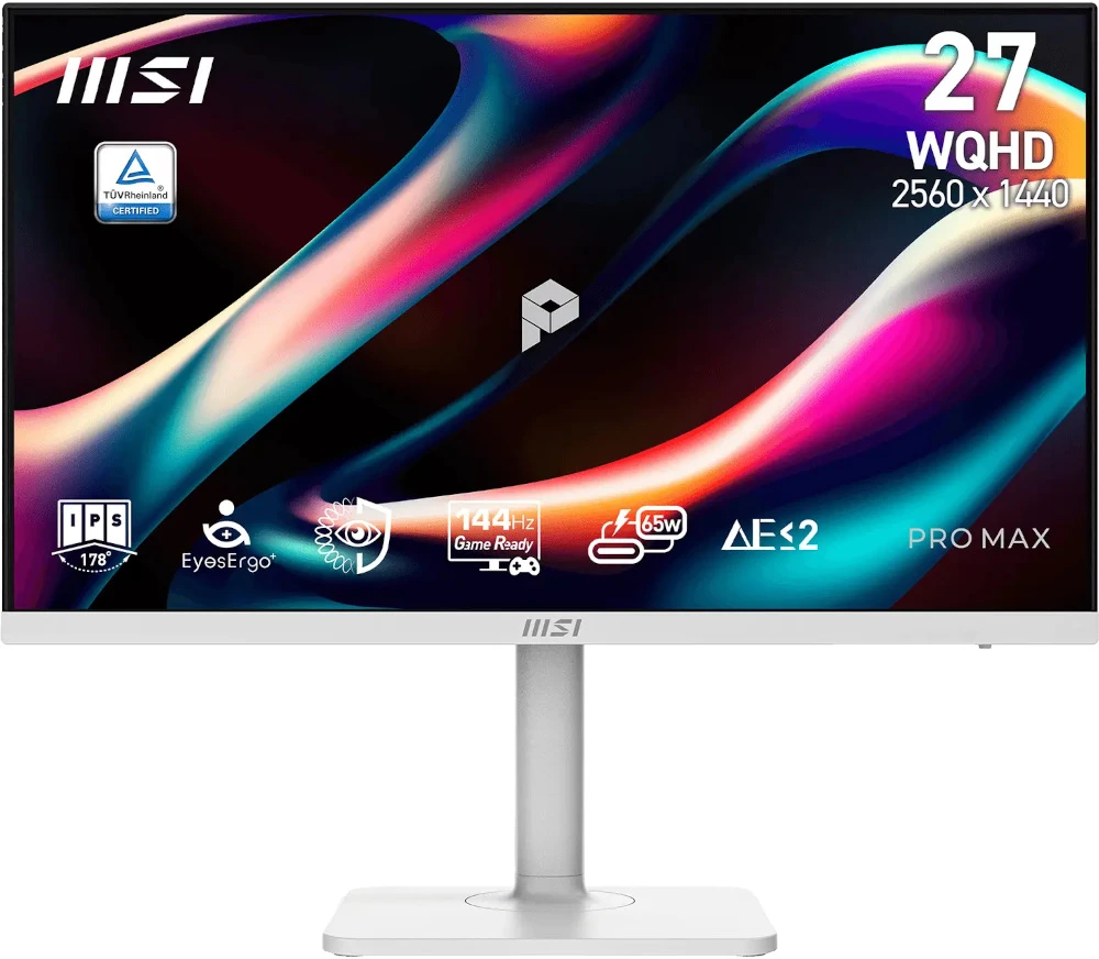 Monitorius MSI PRO MAX 271QPHW E14, 27" QHD (2560x1440) IPS, 144Hz, USB-C, garsiakalbiai, baltas
