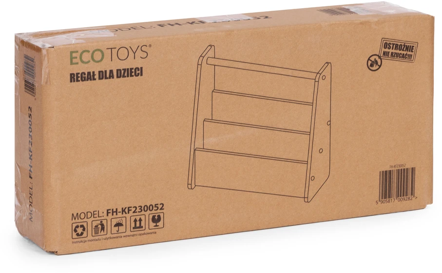 Montessori vaikiška knygų lentyna, 3 aukštų knygų stovas-organizeris, balta ECOTOYS