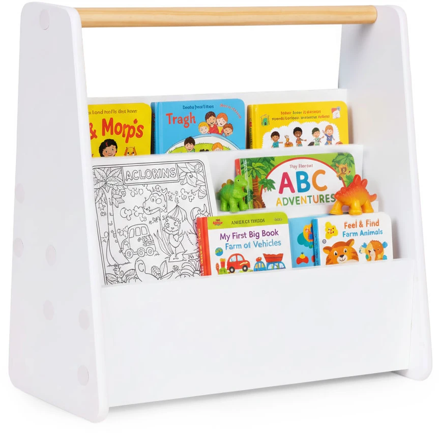 Montessori vaikiška knygų lentyna, 3 aukštų knygų stovas-organizeris, balta ECOTOYS