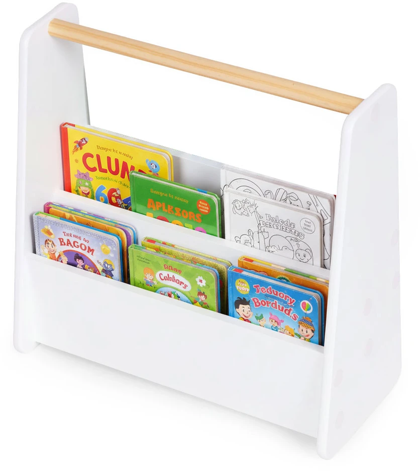 Montessori vaikiška knygų lentyna, 3 aukštų knygų stovas-organizeris, balta ECOTOYS