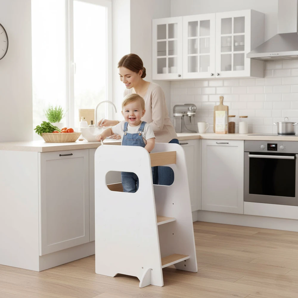 Montessori virtuvės pagalbininkas, reguliuojamas vaikiškas laiptelis-kėdutė ECOTOYS