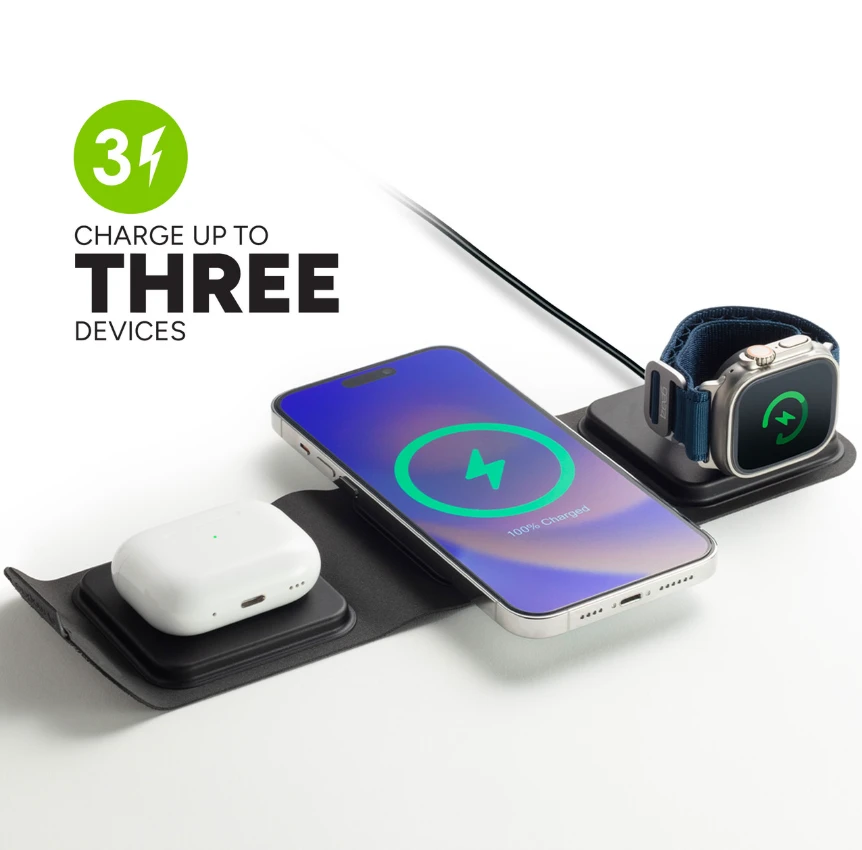 mophie-3in1 travel charger MagSafe su adapteriu EU Juodas
