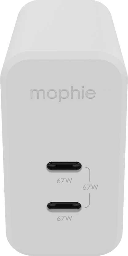 mophie sieninis adapteris USB-C PD DUAL 67W GAN EU (2xUSBC) Baltas