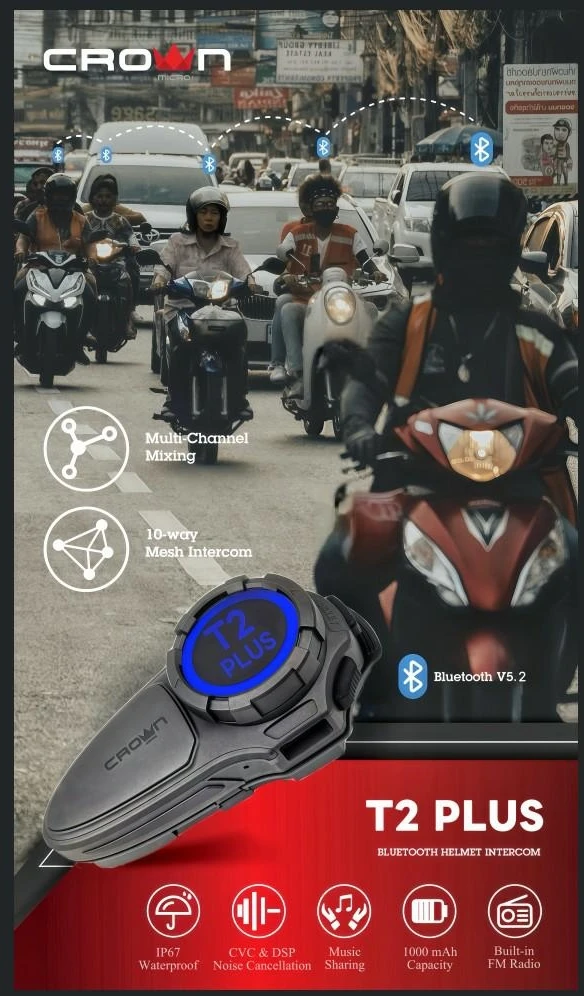 Motorcycle intercom Crown C200 Mesh Bluetooth juodos spalvos