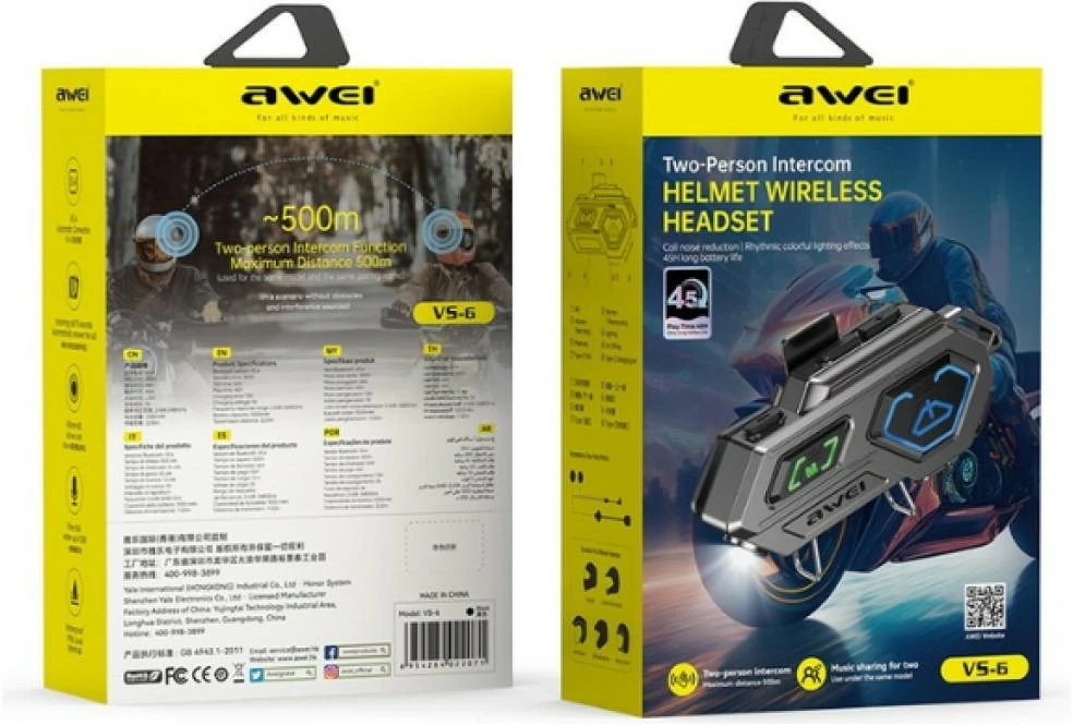 Motorcycle Intercom Ausinės AWEI VS-6 juodos spalvos