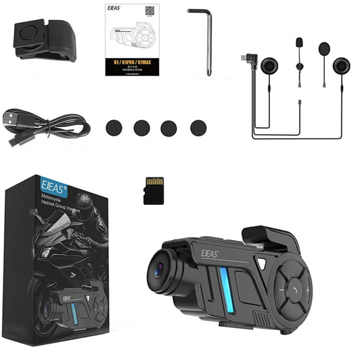 Motociklo domofonas su EJEAS K1Pro+ įrašymo įrenginiu