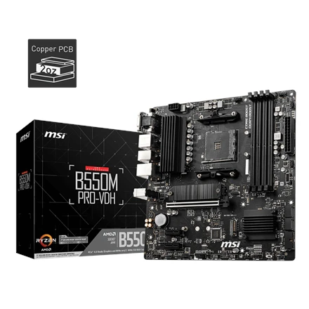 Pagrindinė plokštė MSI B550M PRO-VDH | AMD procesorių šeima | Procesoriaus lizdas AM4 | DDR4 | Atminties lizdai 4 | SATA jungčių skaičius 4 | Lustų rinkinys AMD B | Mikro ATX