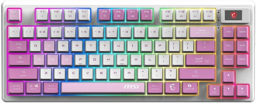 MSI FORGE GK600 TKL WIRELESS VIOLET klaviatūra Žaidimams USB + Bluetooth QWERTY Ispanas Rožinė, Violetinė, Balta