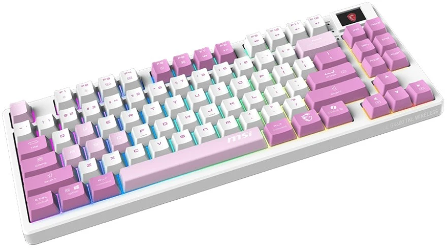 MSI FORGE GK600 TKL WIRELESS VIOLET klaviatūra Žaidimams USB + Bluetooth QWERTY Ispanas Rožinė, Violetinė, Balta