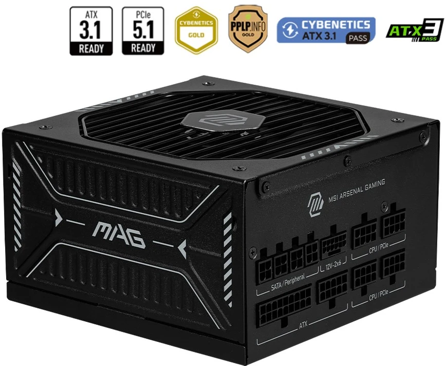 MSI MAG A850GLS PCIE5 maitinimo blokas 850 W 24-pin ATX ATX Juoda
