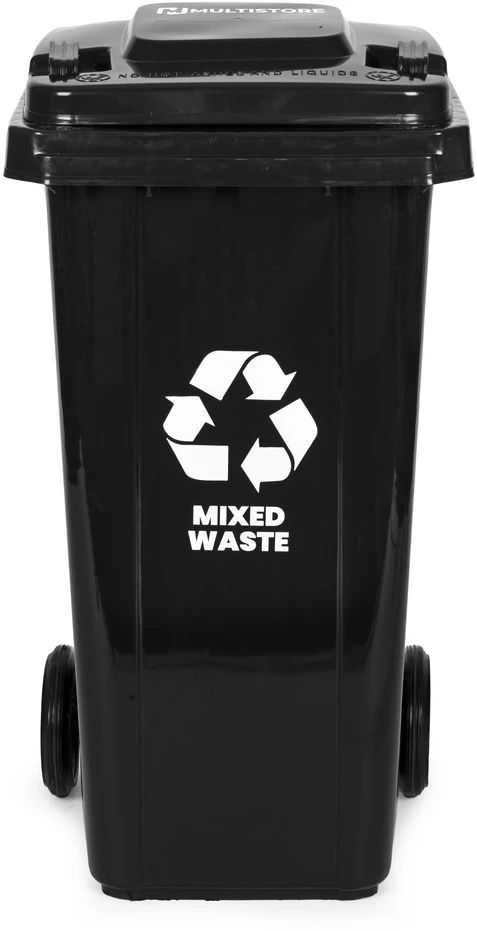 Multistore 240L Large Wheelie Bin with Rubber Wheels – Juodas for Mixed Waste