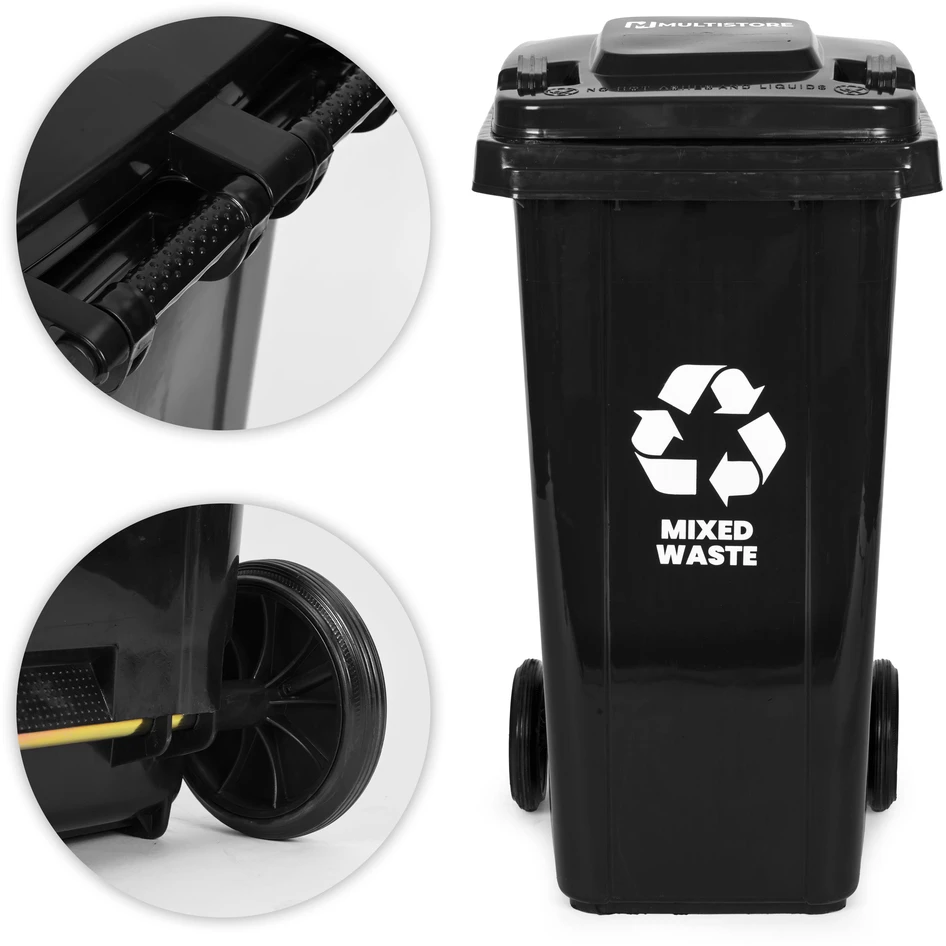 Multistore 240L Large Wheelie Bin with Rubber Wheels – Juodas for Mixed Waste