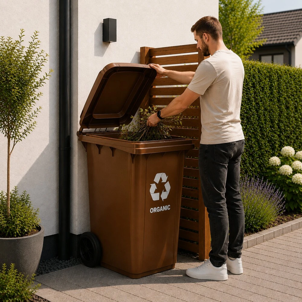 Multistore 240L Large Wheelie Bin with Rubber Wheels – Brown for Organic (BIO) Waste