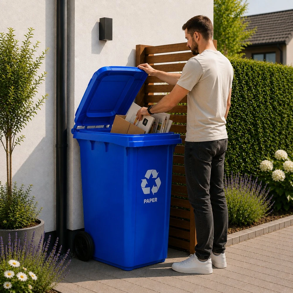 Multistore 240L large wheelie bin with rubber wheels – mėlynas for paper waste