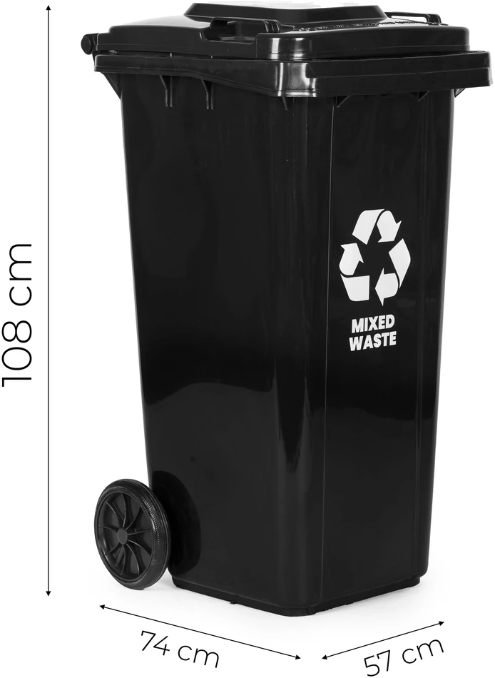 Multistore 240L Large Wheelie Bin with Rubber Wheels – Juodas for Mixed Waste