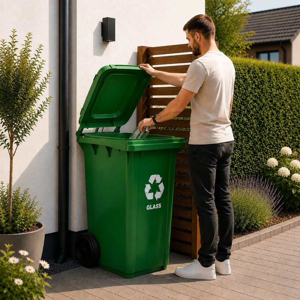 Multistore 240L large wheelie bin with rubber wheels – yellow for plastikas waste