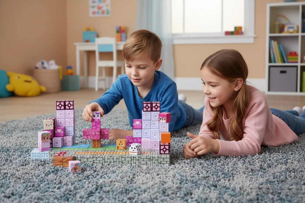 Multistore Magnetinės konstruktoriaus kaladėlės vaikams 140 dalių – rožinės