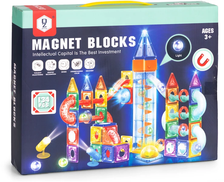 Multistore Magnetinės šviečiančios konstruktoriaus detalės, rutuliukų trasa, 134 dalys
