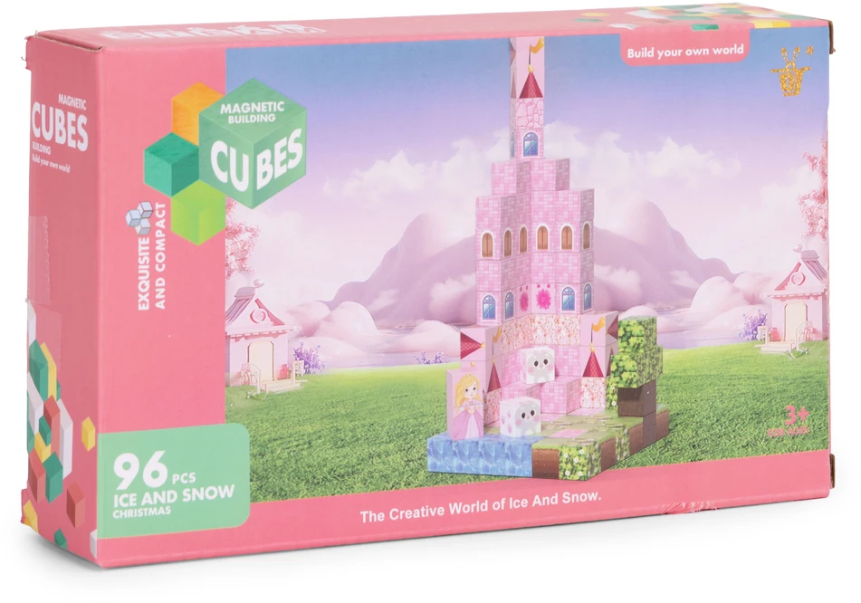 Multistore Magnetinių kaladėlių rinkinys vaikams 96 dalių kubeliai rožinė pilis