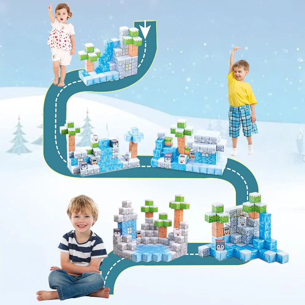 Multistore Magnetinių konstruktorių rinkinys vaikams 124 dalys – žiema