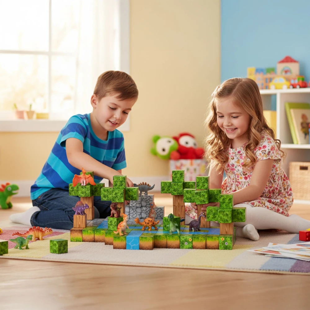 Multistore Magnetinių konstruktorių rinkinys vaikams 142 dalių kaladėlės dinozaurai