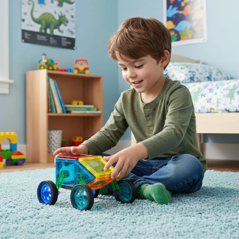 Multistore Magnetinių konstruktorių rinkinys „Namai ir automobiliai“, 48 dalių