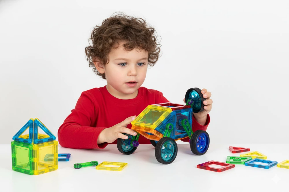 Multistore Magnetinių konstruktorių rinkinys „Namai ir automobiliai“, 48 dalių