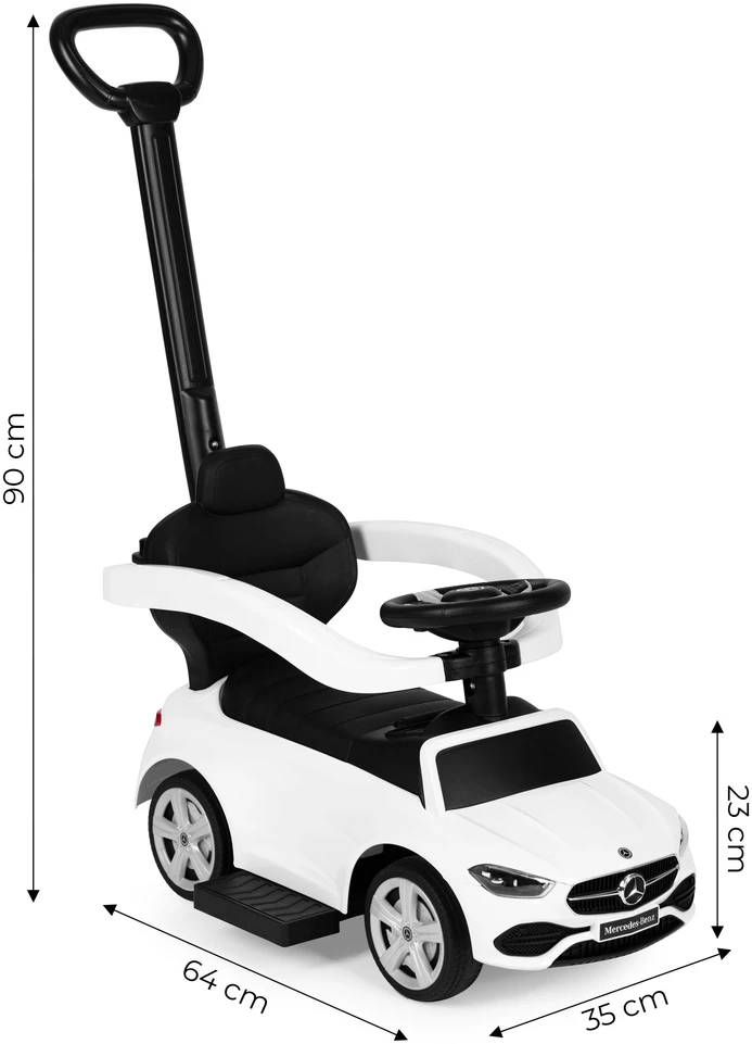 Multistore Vaikiška stumdomoji mašinėlė Mercedes C klasė 3 viename, balta