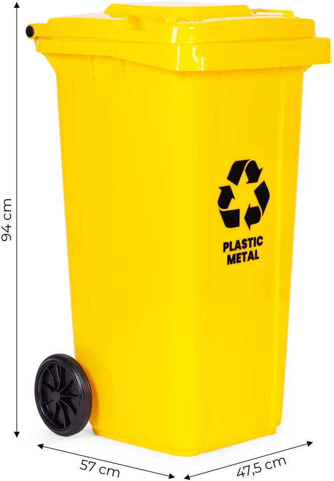 Multistore Šiukšlių konteineris 120L geltonas, plastikinis su guminiais ratukais