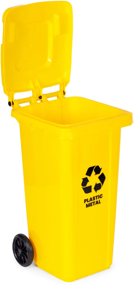 Multistore Šiukšlių konteineris 120L geltonas, plastikinis su guminiais ratukais