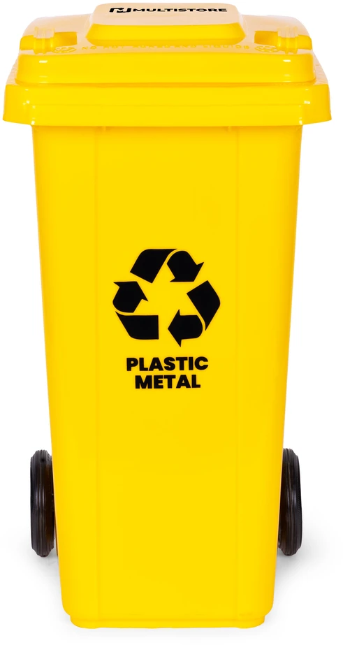Multistore Šiukšlių konteineris 120L geltonas, plastikinis su guminiais ratukais